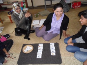 Practice makes perfect! Botany! Botany! Teachers practice the Montessori materials and lessons in partners and small groups. They demonstrate the lessons to each other. They have great love and joy in their learning. Evone Azraa, we love you! 